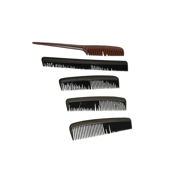 Tupperware Brown Comb Hair Teaser Rat Tail and 4 Black Pocket Combs Vintage - Picture 2 of 13